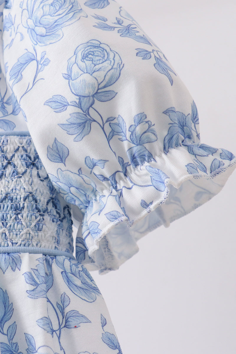 Blue rose smocked dress