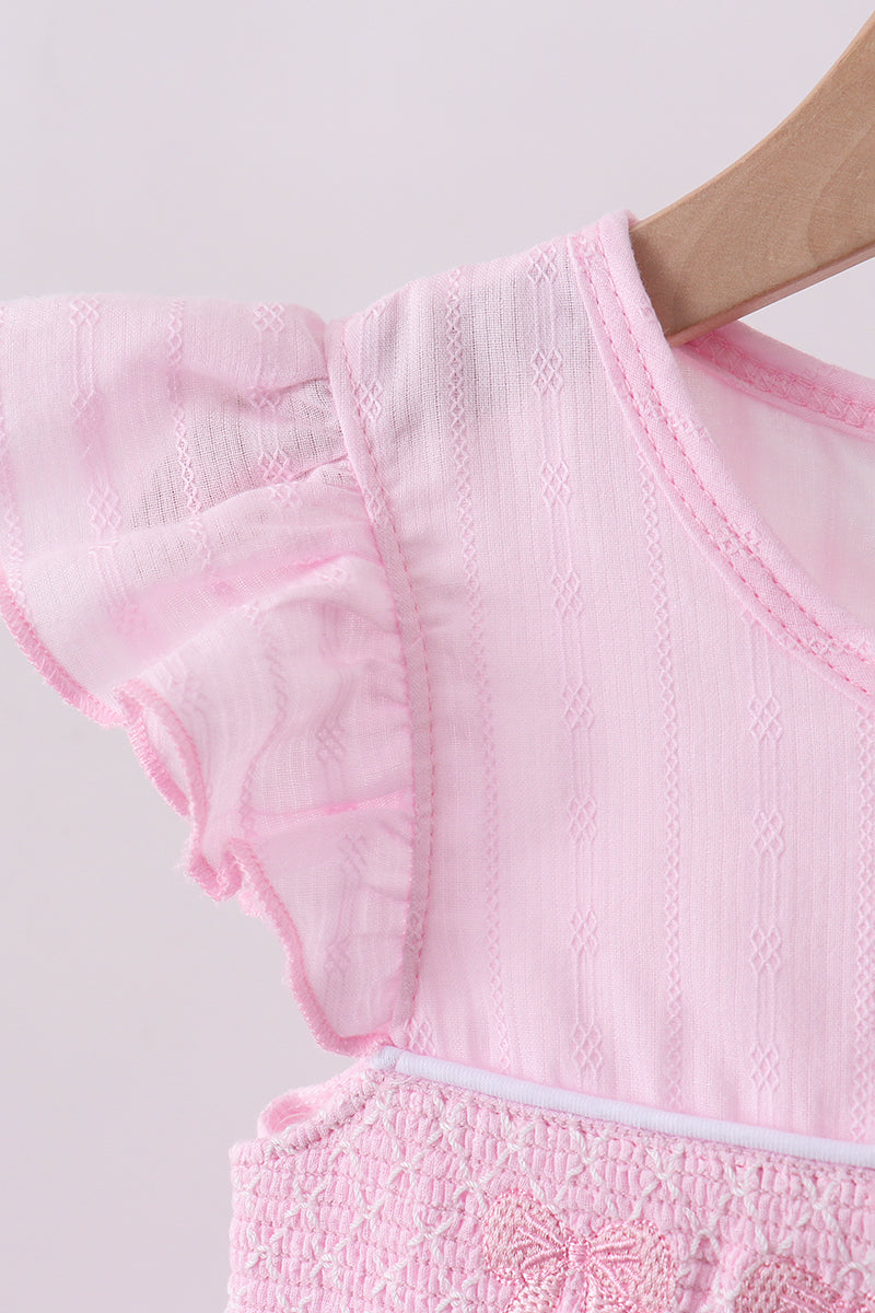 Pink bow smocked ruffle dress