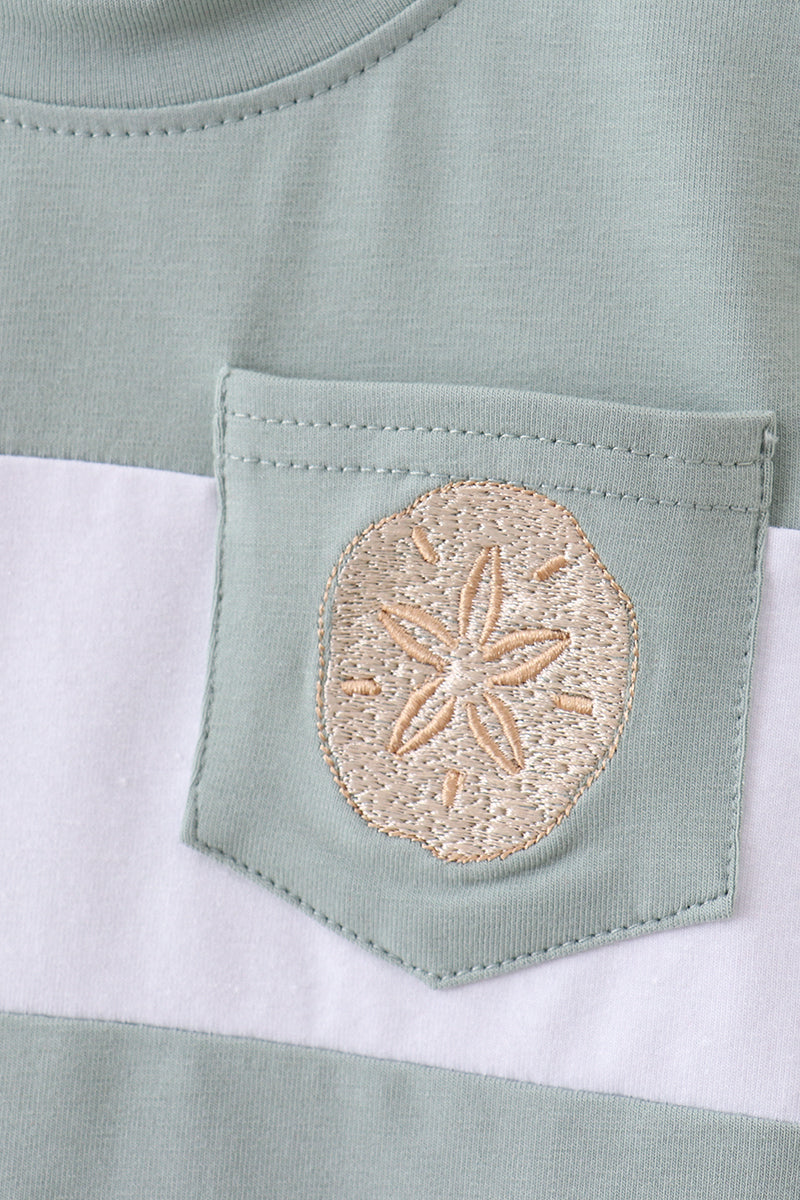 Sage starfish shell embroidery top