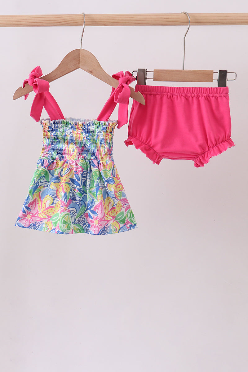 Tropical floral smocked bloomer set