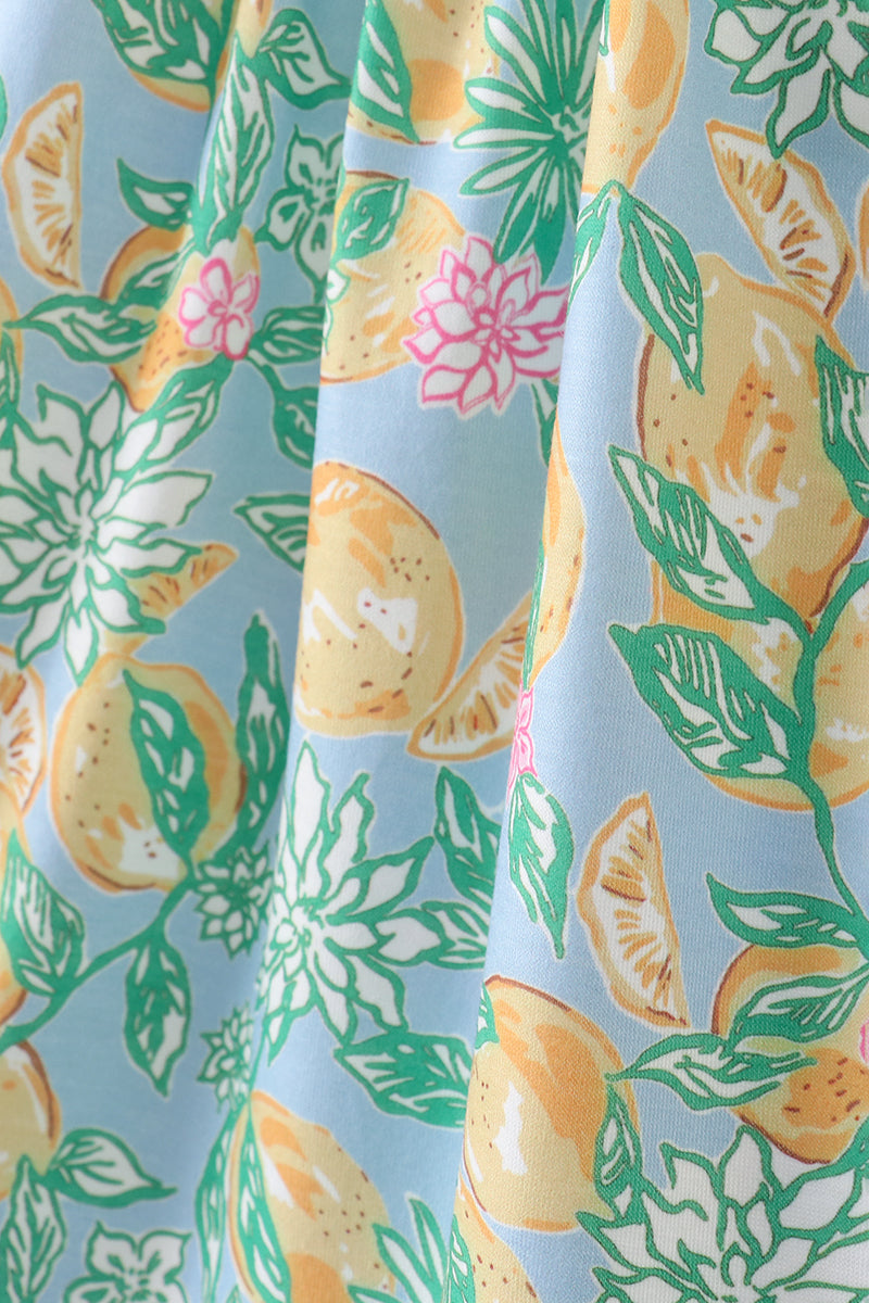 Green lemon smocked ruffle dress