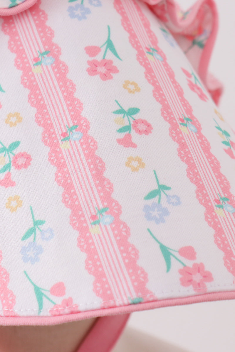 Blush floral ruffle bow bonnet