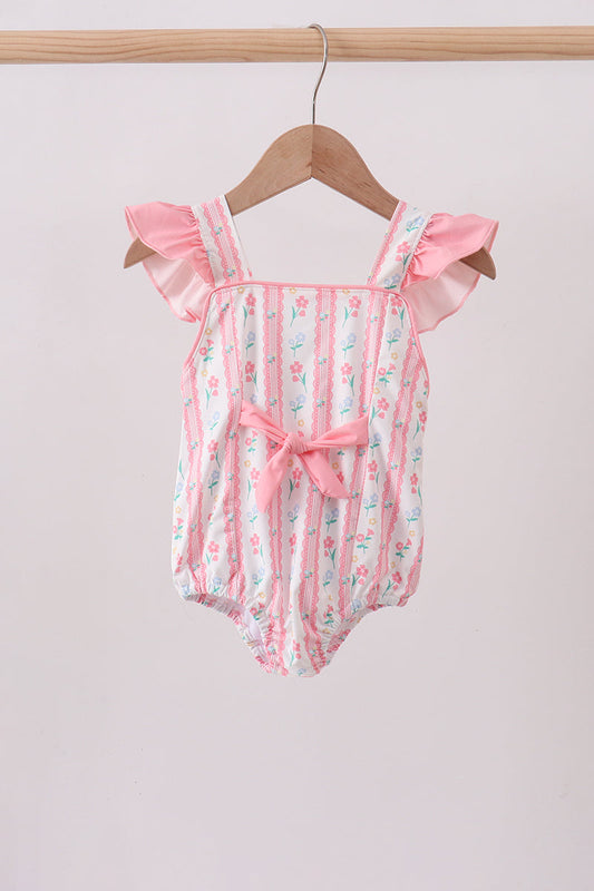Blush floral print ruffle bow swimsuit