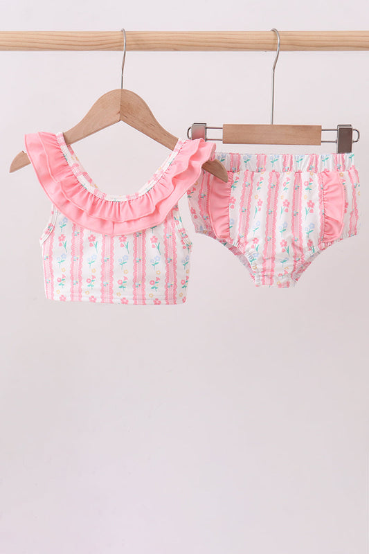 Blush floral print ruffle 2pc swimsuit