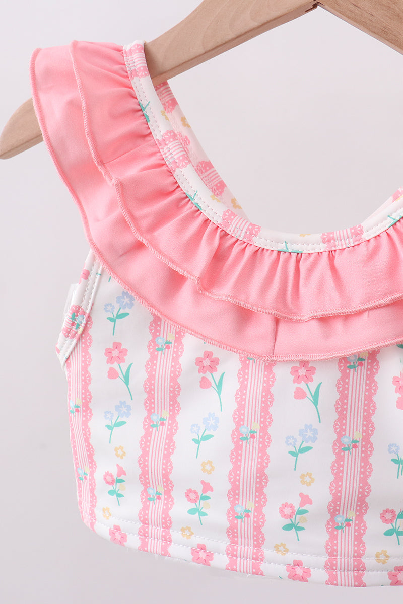 Blush floral print ruffle 2pc swimsuit