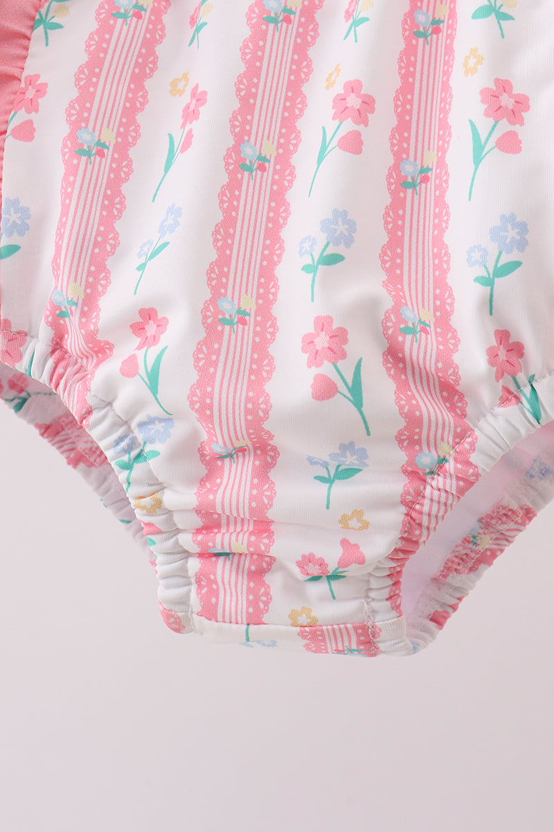 Blush floral print ruffle 2pc swimsuit