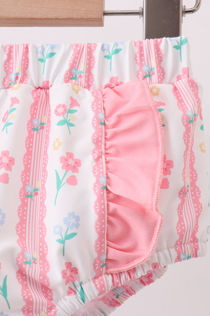 Blush floral print ruffle 2pc swimsuit