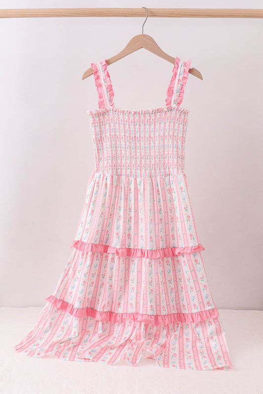 Blush floral smocked tiered dress