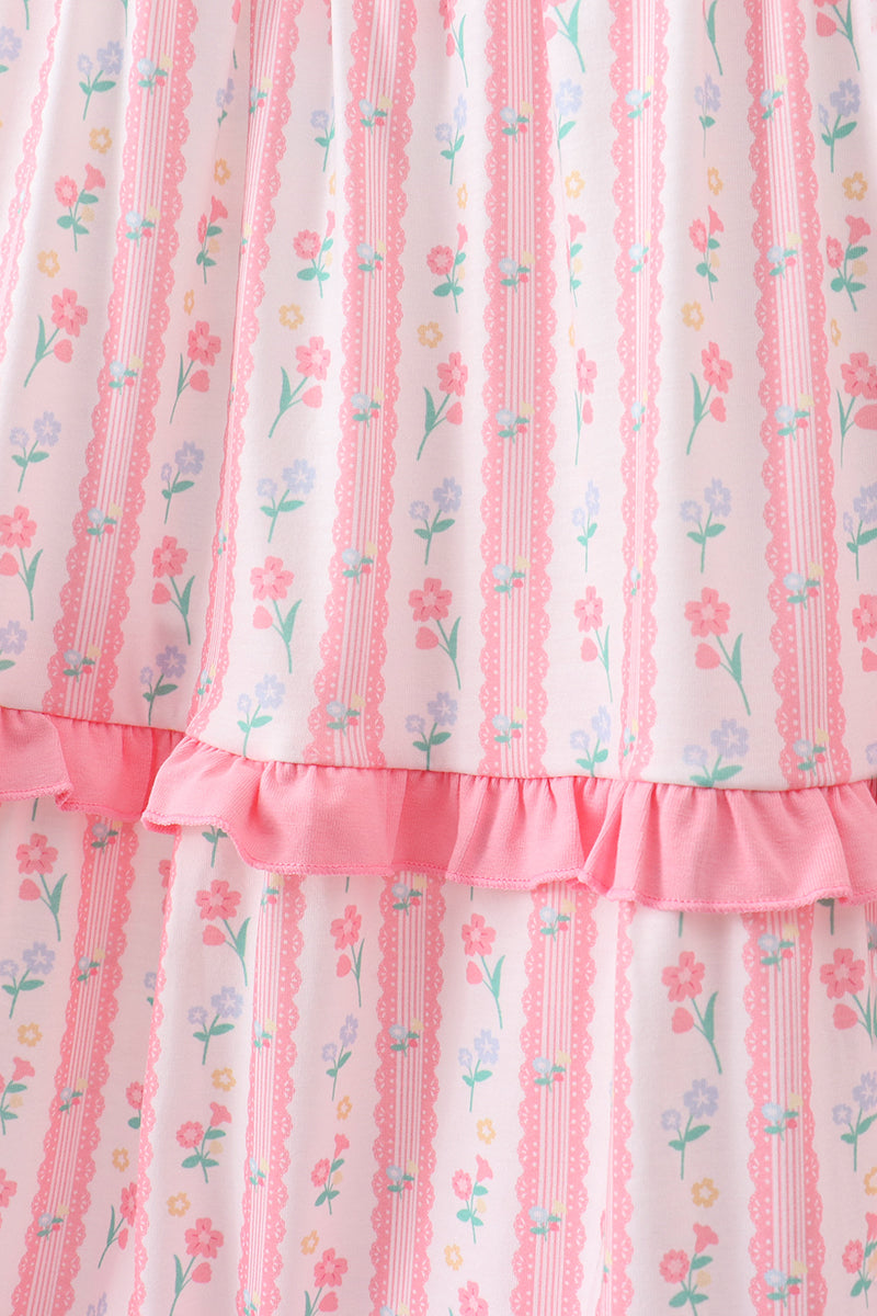 Blush floral smocked tiered dress