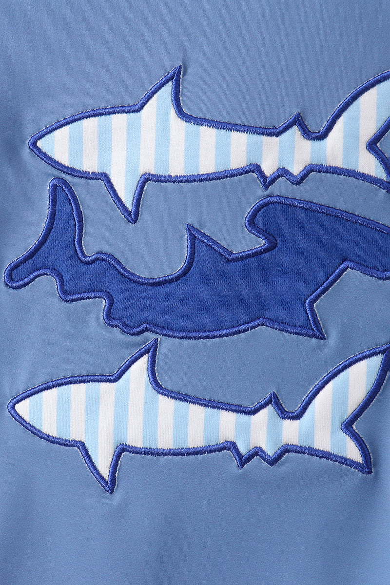 Blue shark applique stripe 2pc swimsuit