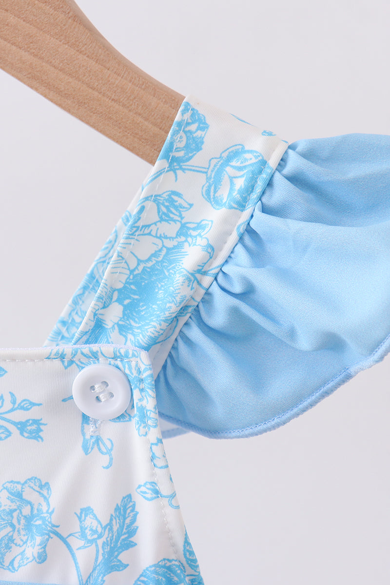 Blue rose smocked ruffle one-piece swimsuit