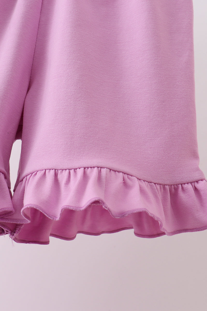 Pink floral bow smocked ruffle shorts set
