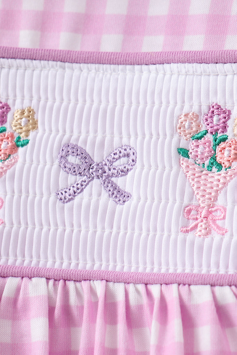 Pink floral bow smocked ruffle shorts set