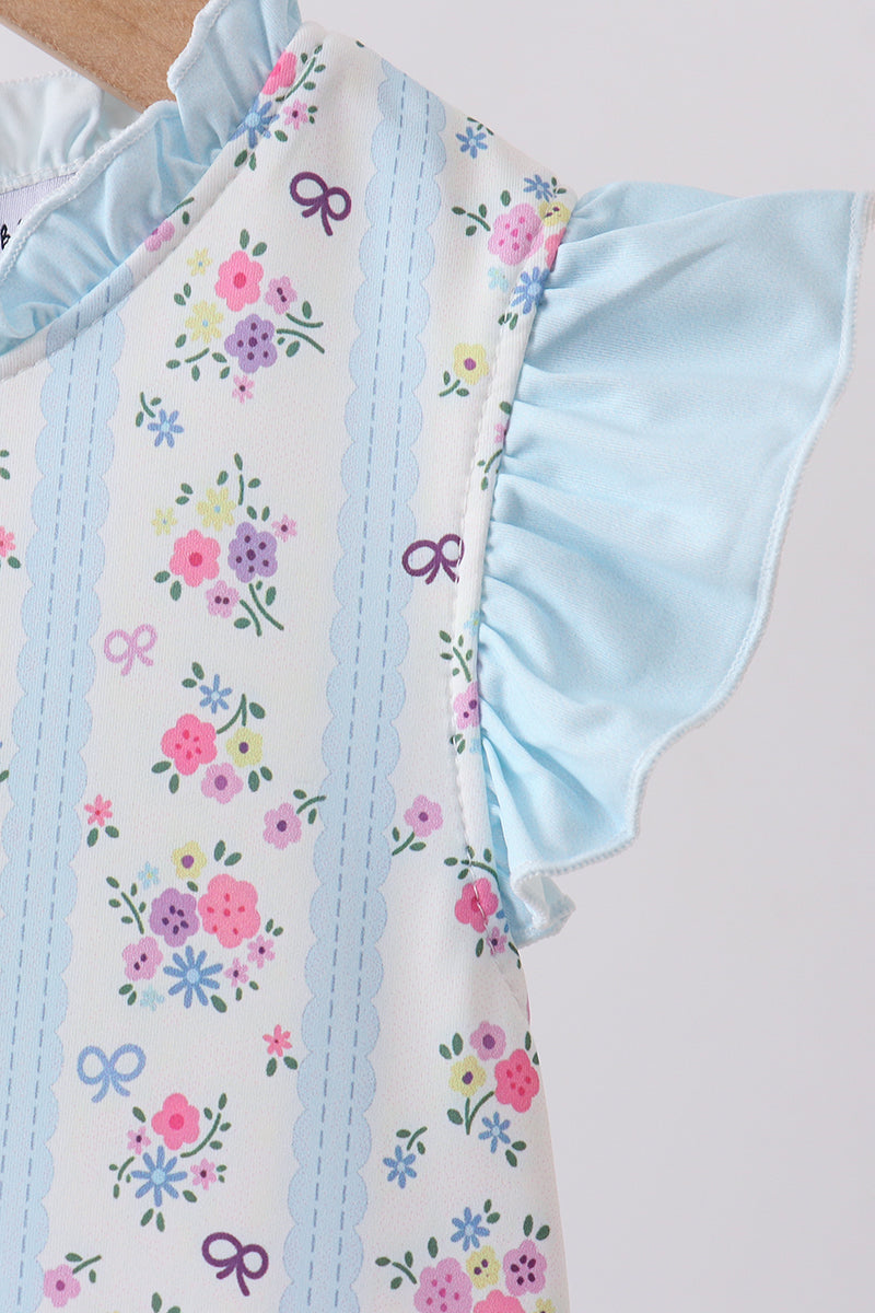 Blue floral ruffle one-piece swimsuit