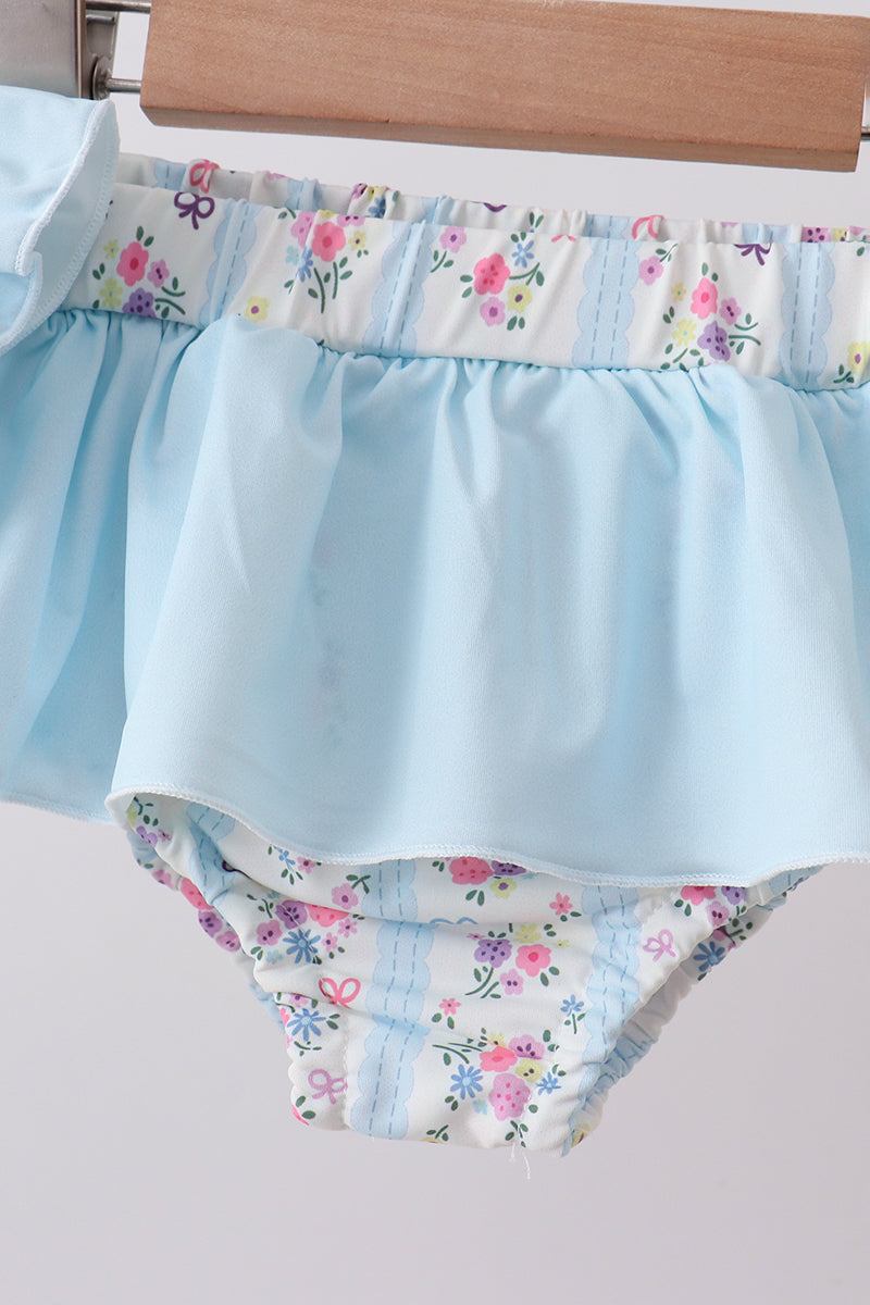 Blue floral ruffle 2pc swimsuit