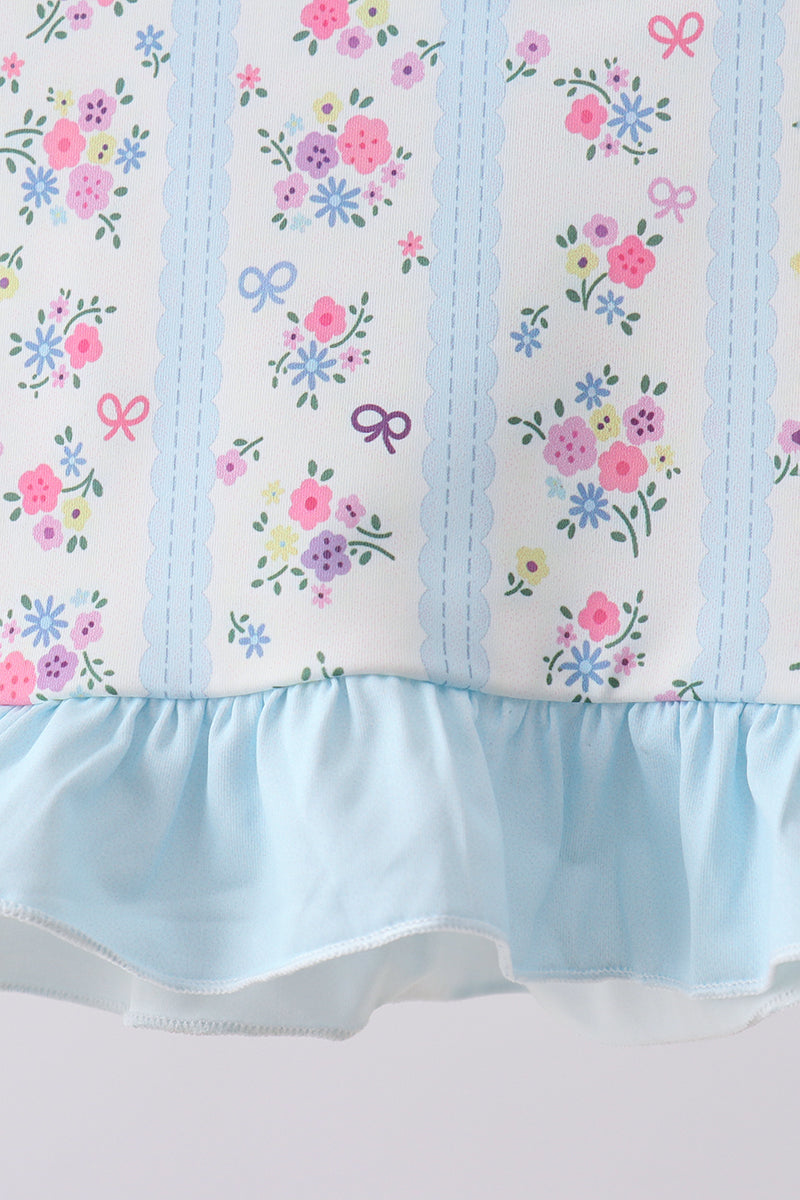 Blue floral ruffle 2pc swimsuit