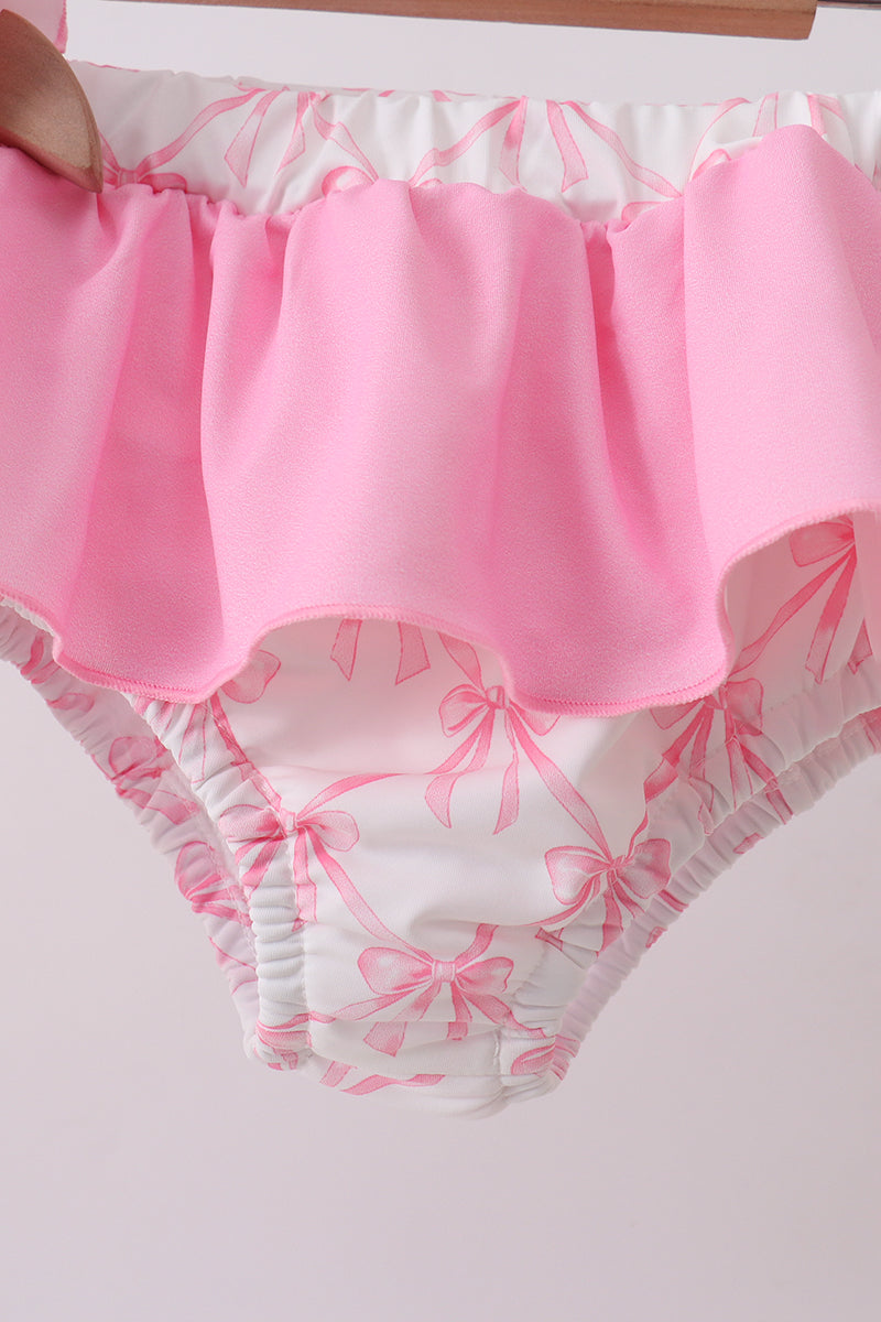 Pink bow ruffle 2pc swimsuit