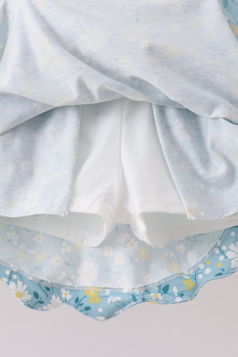 Mustard&green floral bow skorts set