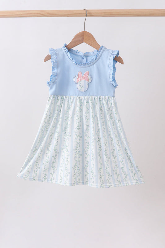 Blue character applique ruffle dress