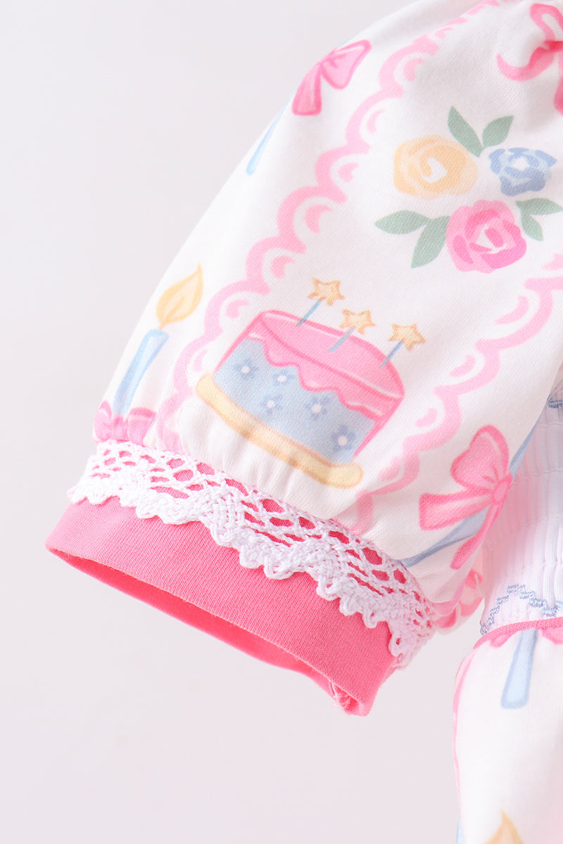 Pink birthday cake smocked bubble