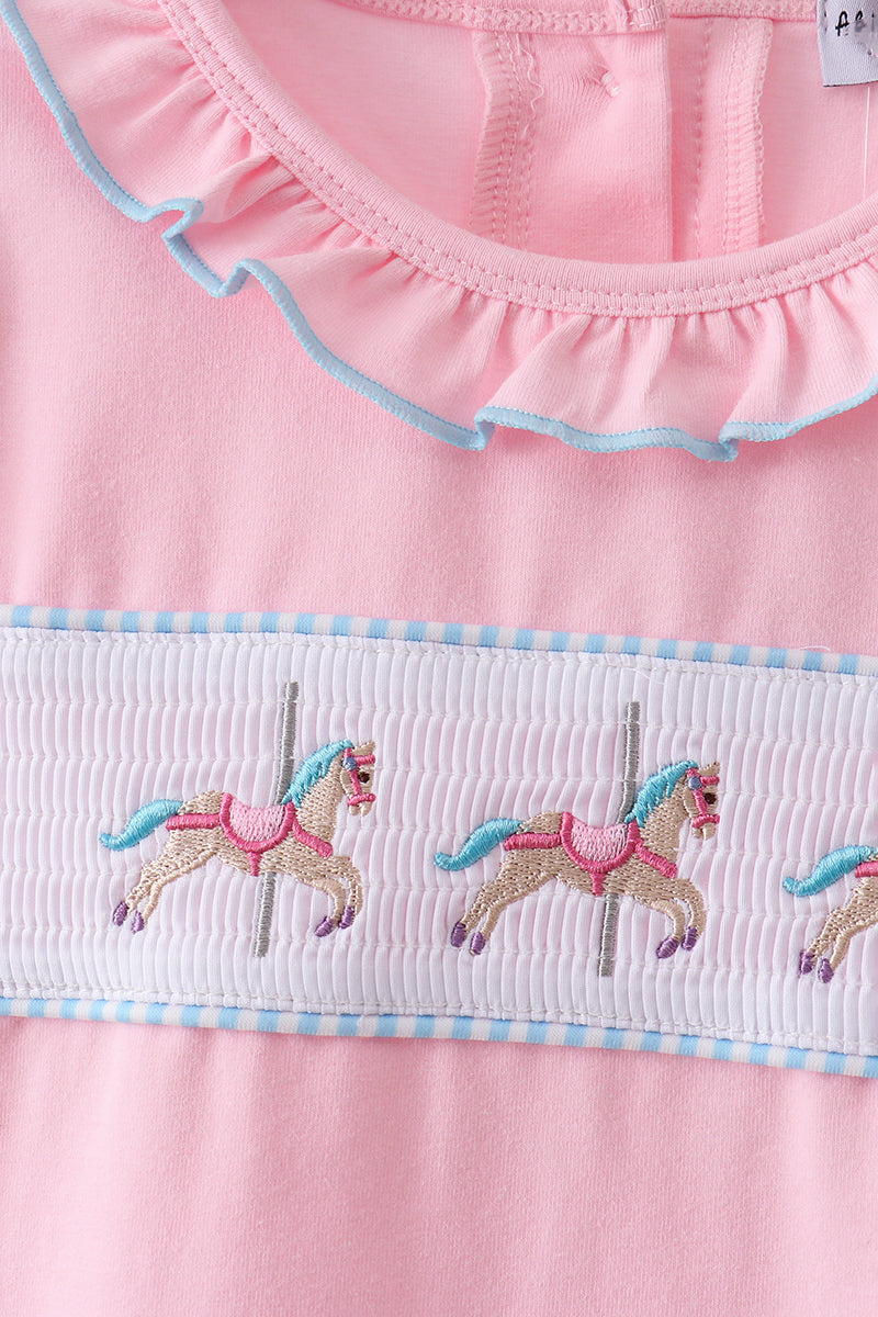 Pink carousel smocked ruffle skorts set