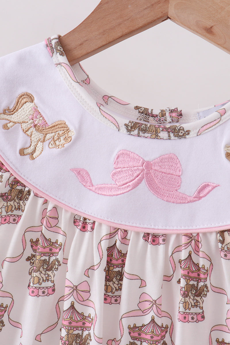 Pink carousel embroidery ruffle dress
