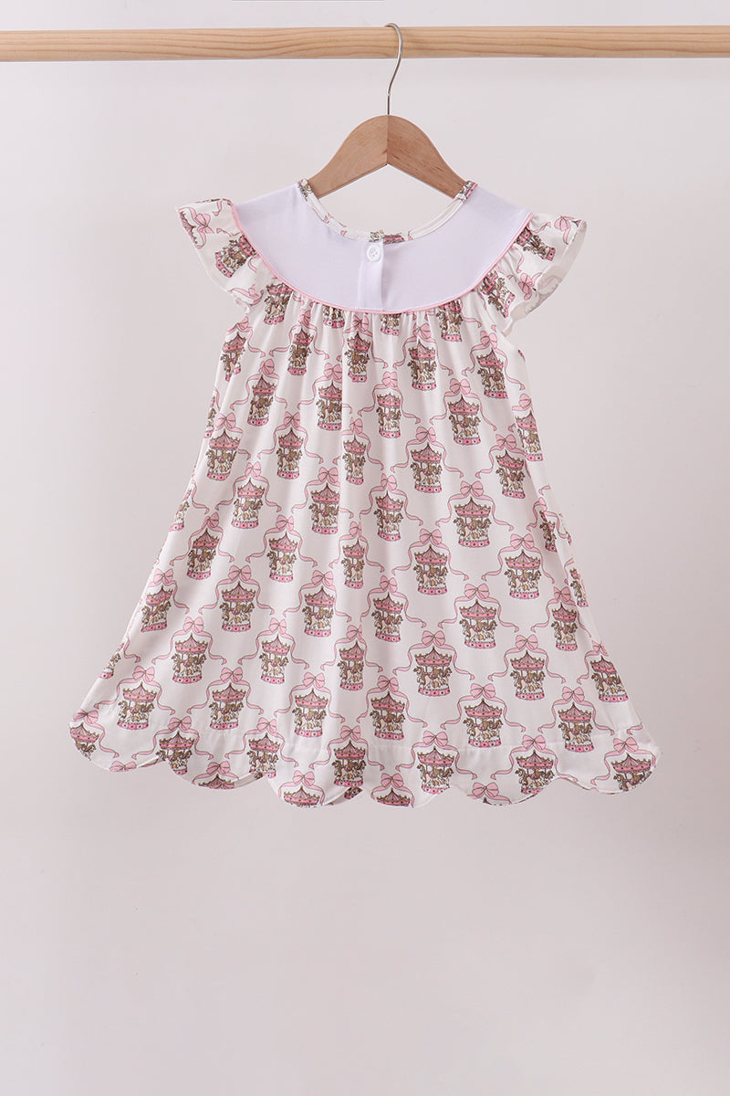 Pink carousel embroidery ruffle dress