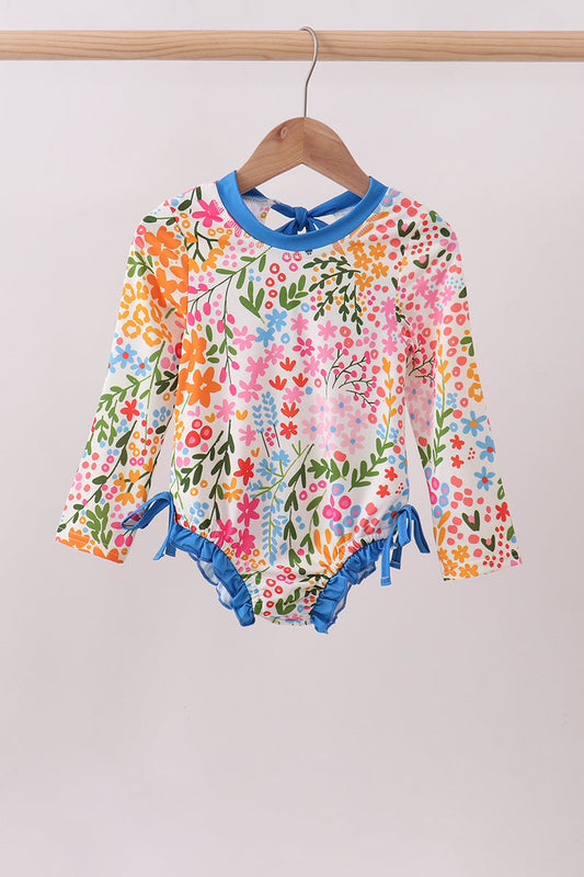 Summer floral print ruffle rashguard