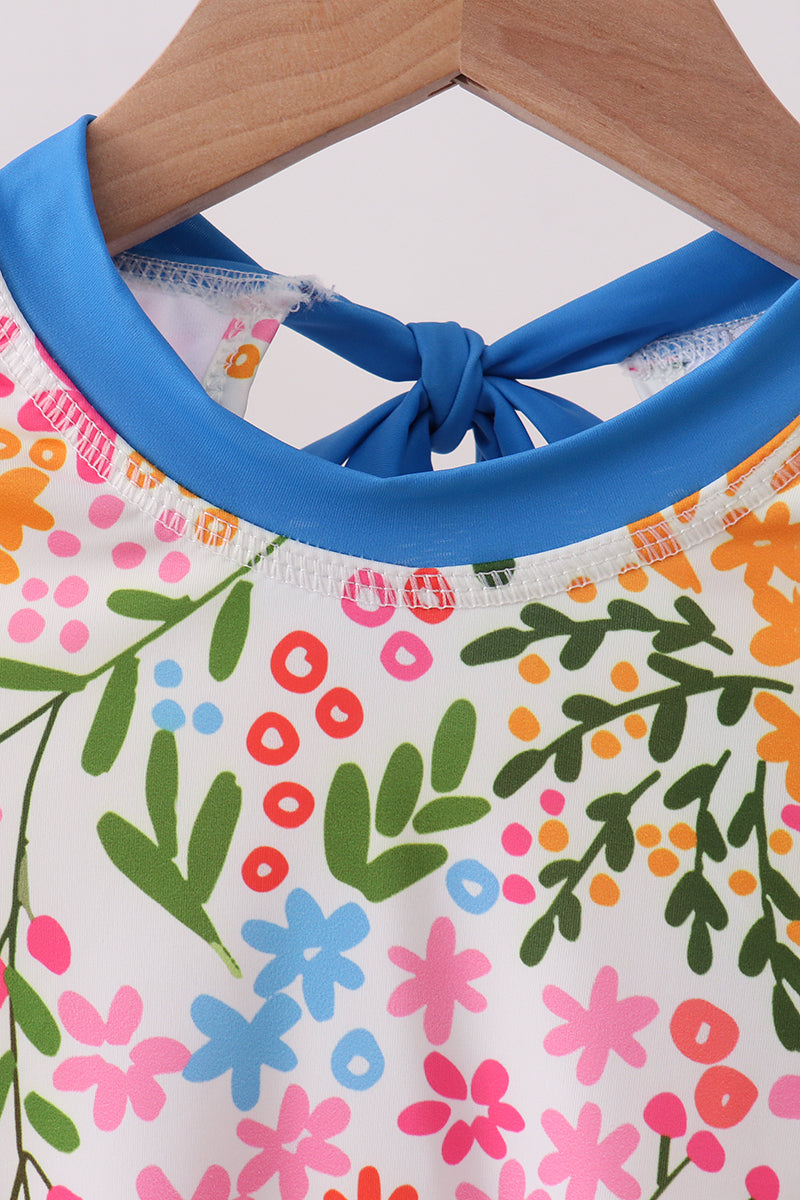Summer floral print ruffle rashguard