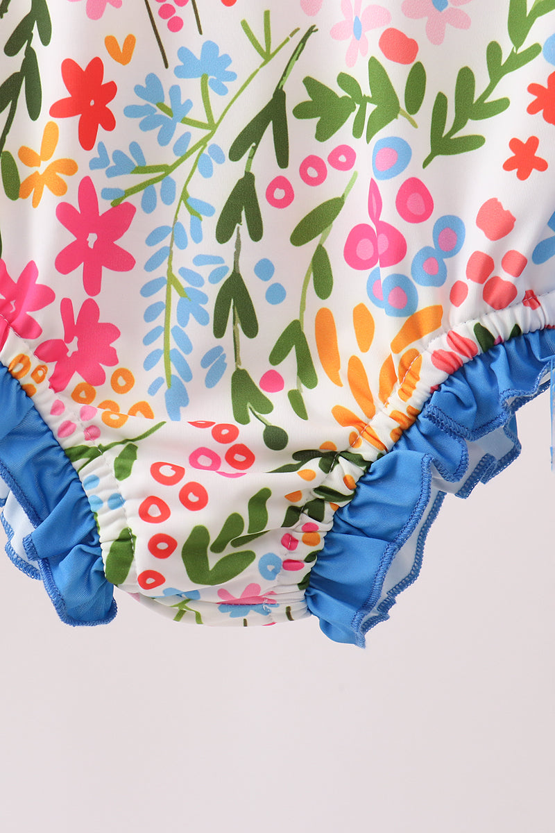 Summer floral print ruffle rashguard