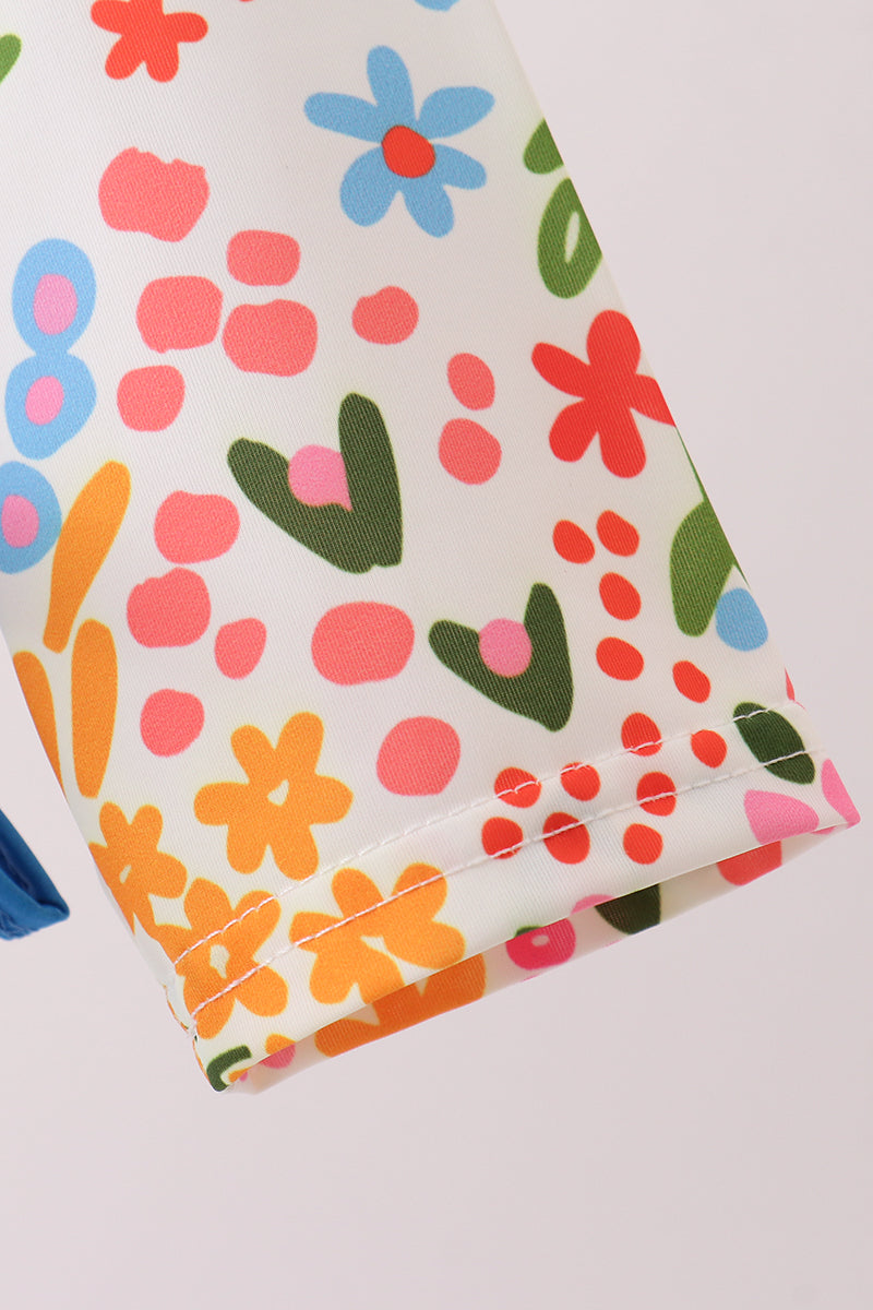 Summer floral print ruffle rashguard