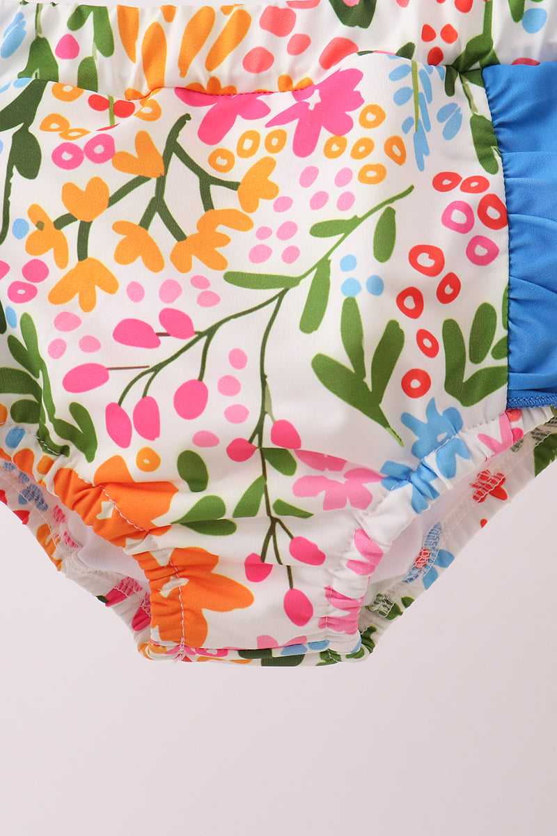 Summer floral print ruffle 2pc swimsuit