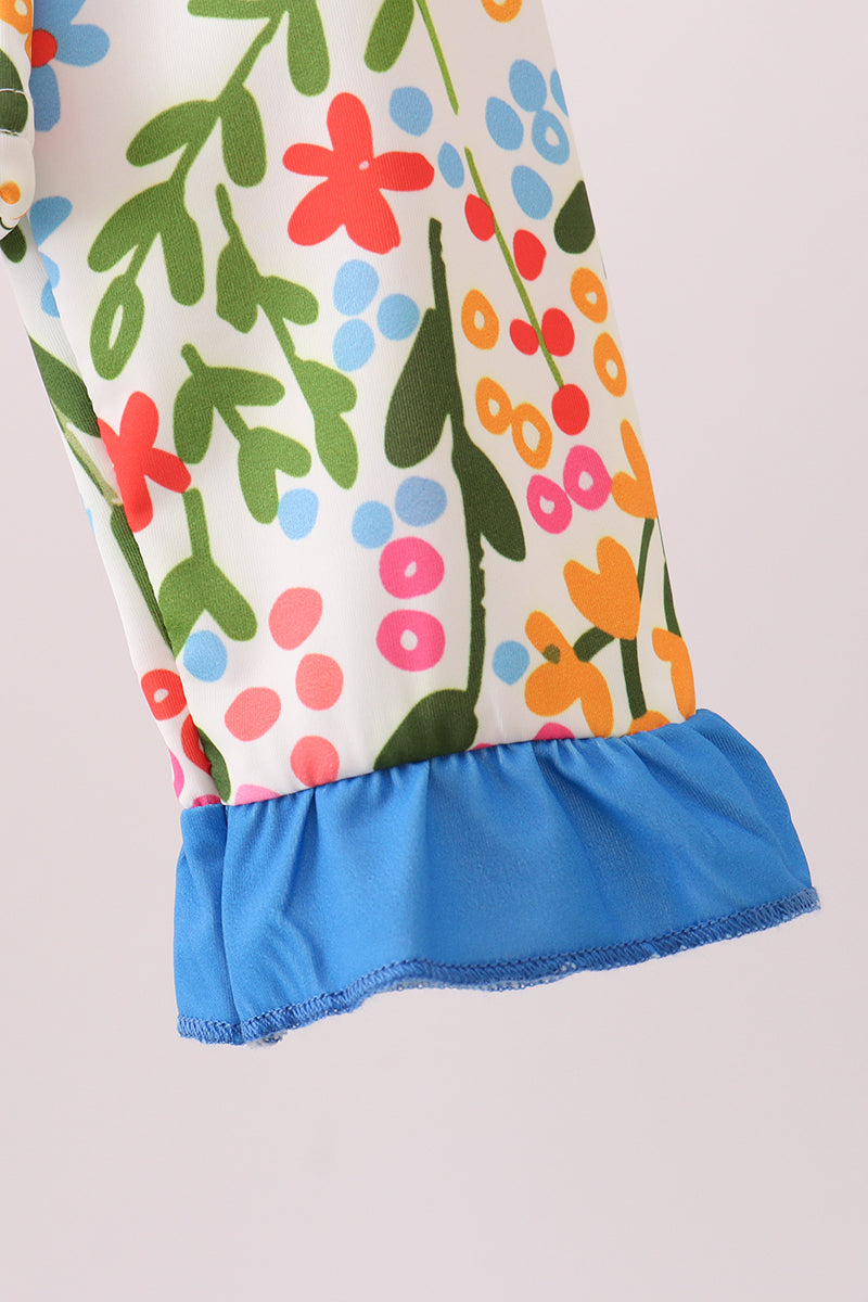 Summer floral print ruffle 2pc swimsuit