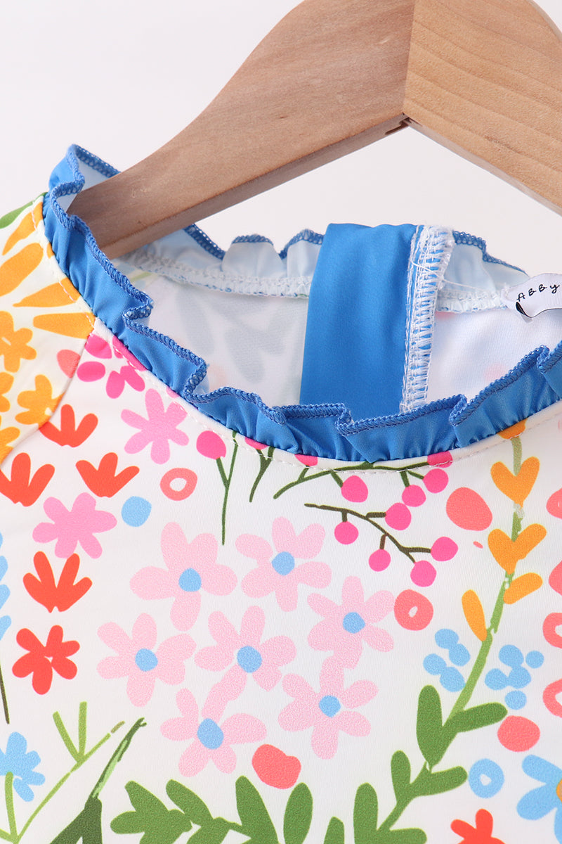 Summer floral print ruffle 2pc swimsuit