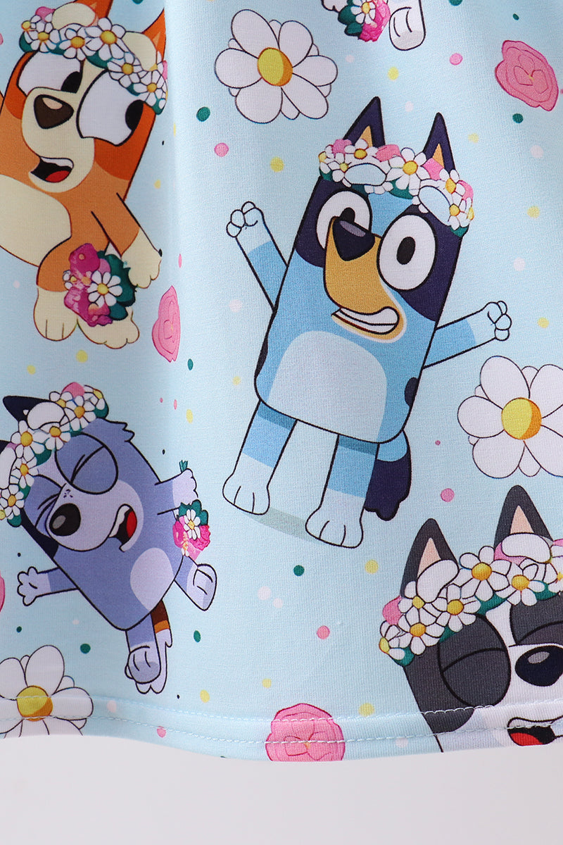 Blue character floral bamboo dress