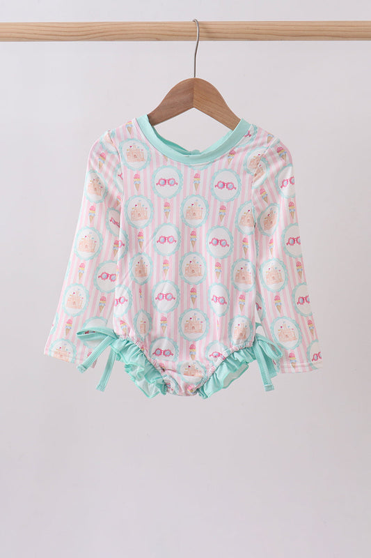 Green castle cream ruffle rashguard
