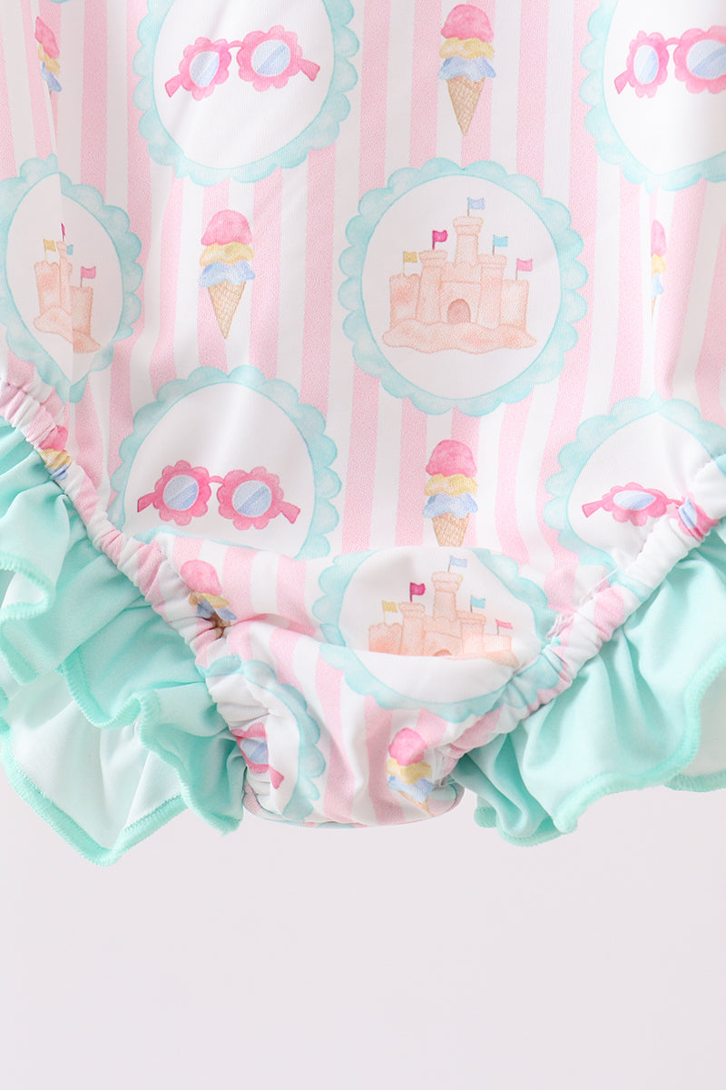 Green castle cream ruffle rashguard