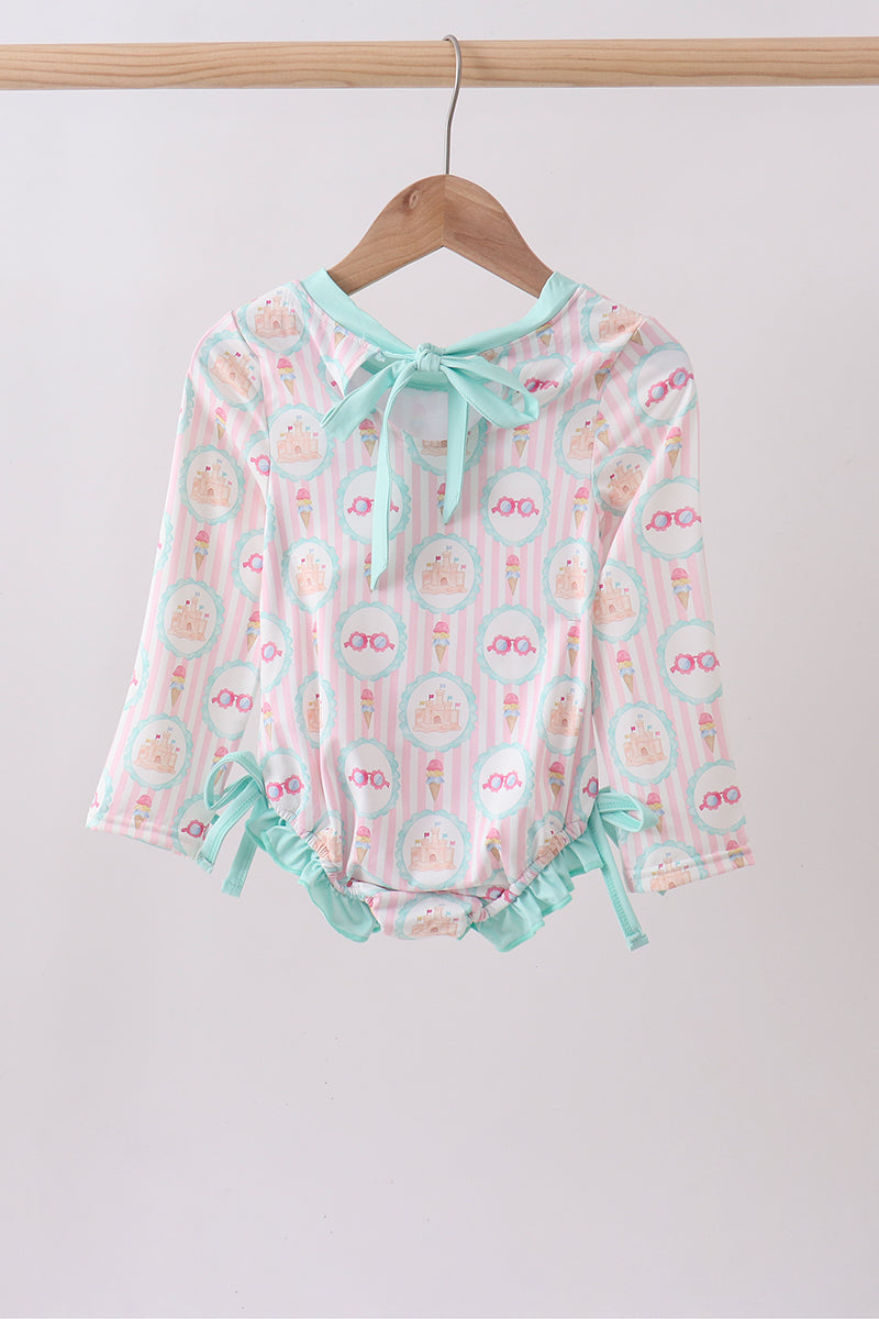 Green castle cream ruffle rashguard