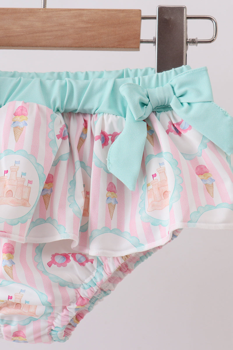 Green castle cream ruffle 2pc swimsuit