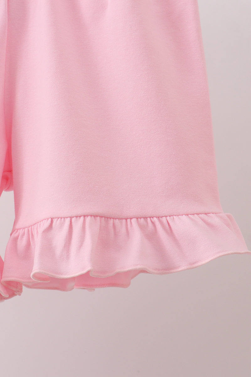 Pink bow castle ruffle shorts set