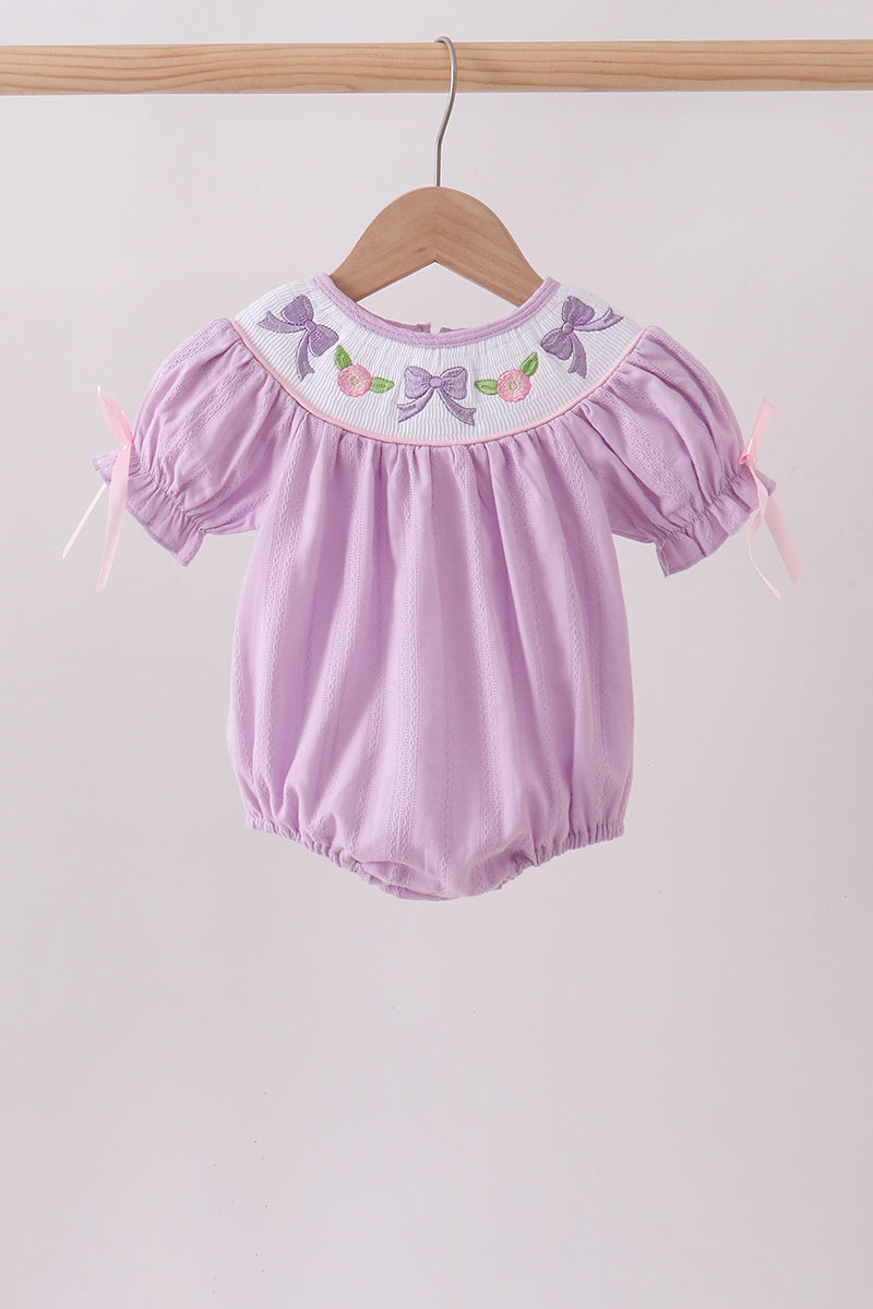 Lavender Smocked Embroidered Bow Jacquard Bubble