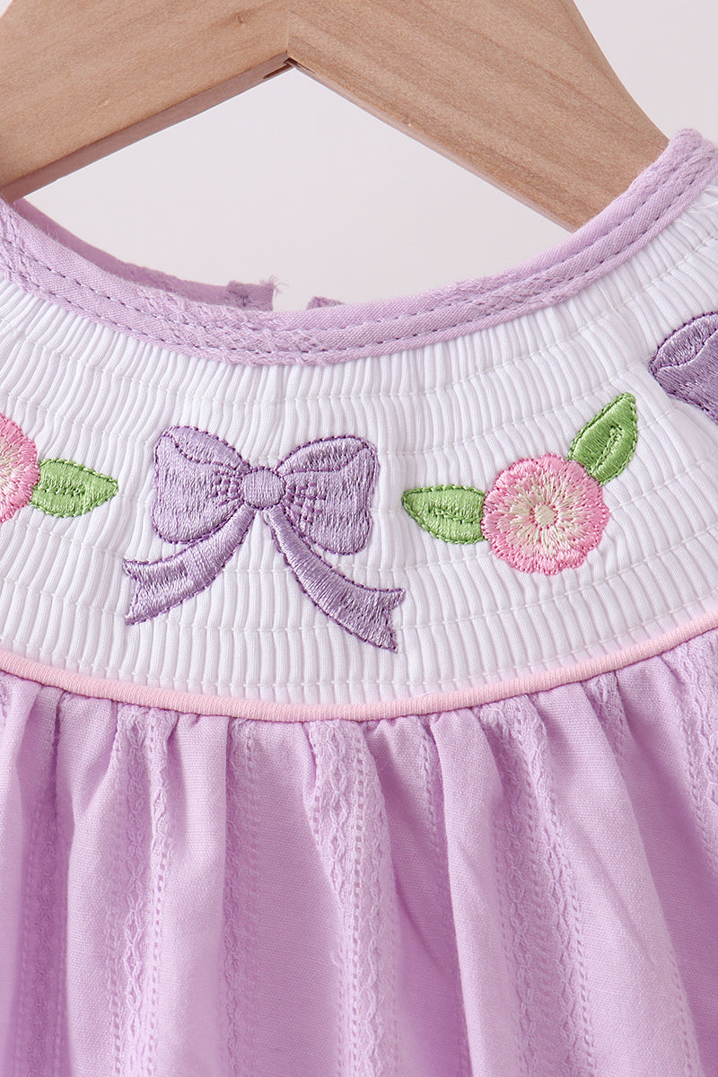 Lavender Smocked Embroidered Bow Jacquard Bubble