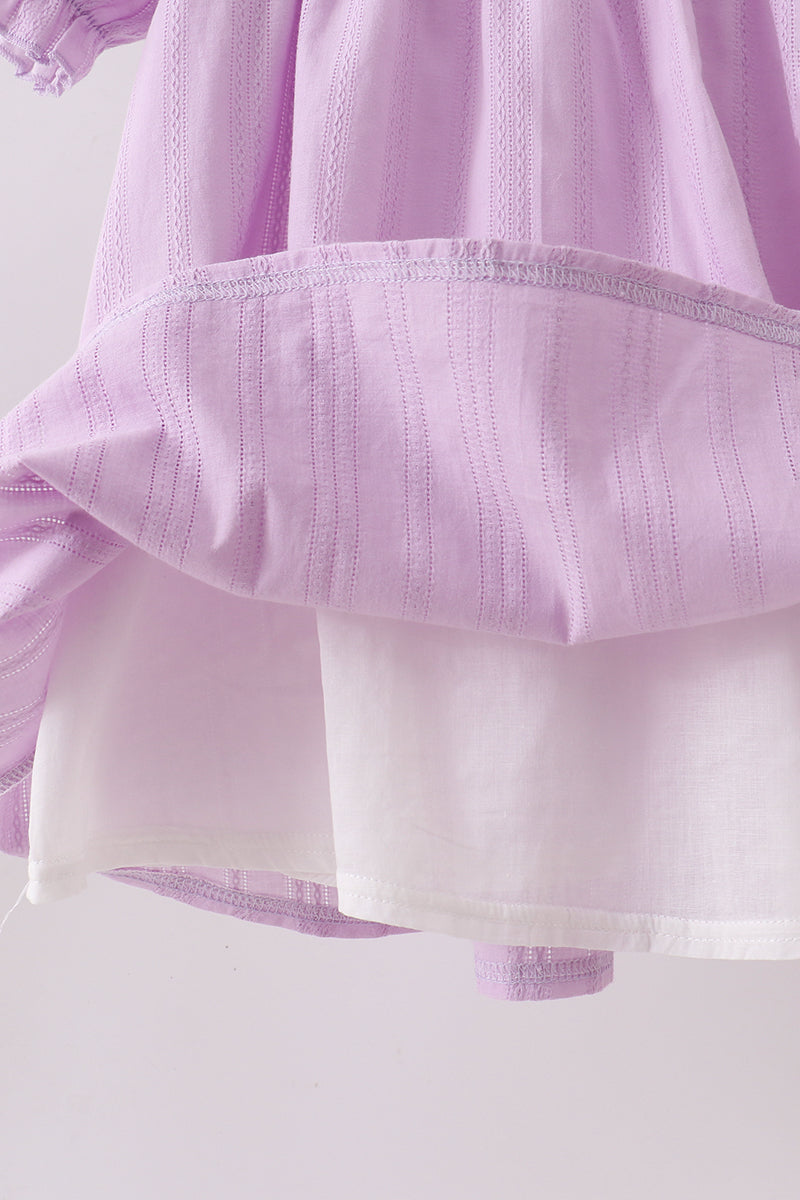 Lavender Smocked Embroidered Bow Jacquard Dress