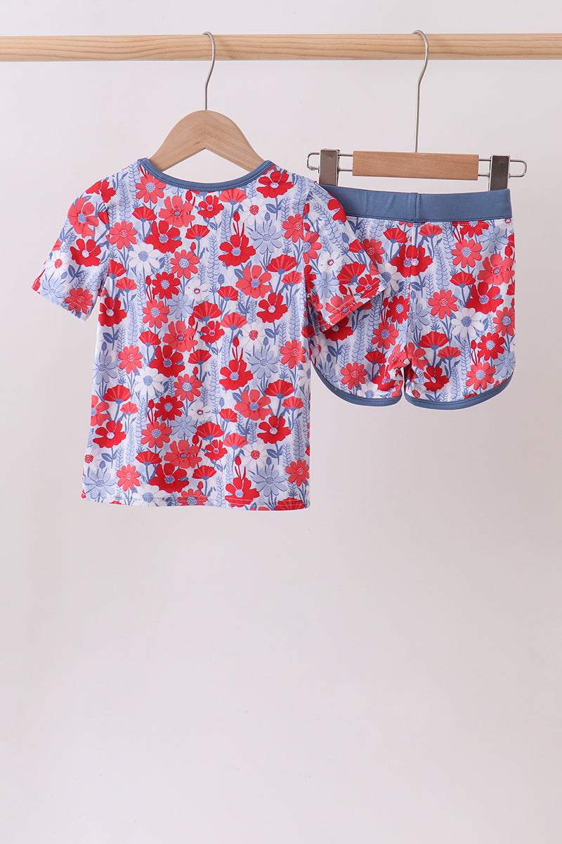 Blue Floral Bamboo Set