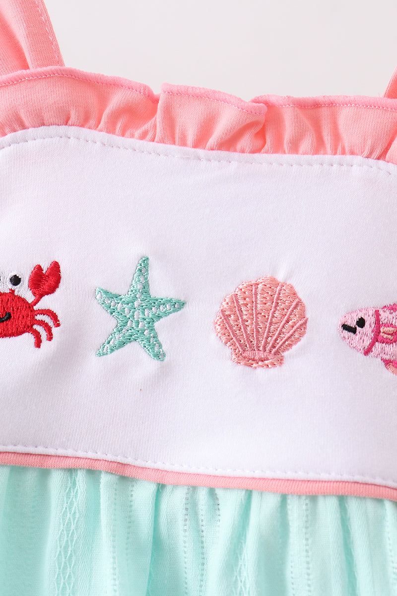 Green Marine Embroidered Jacquard Bubble