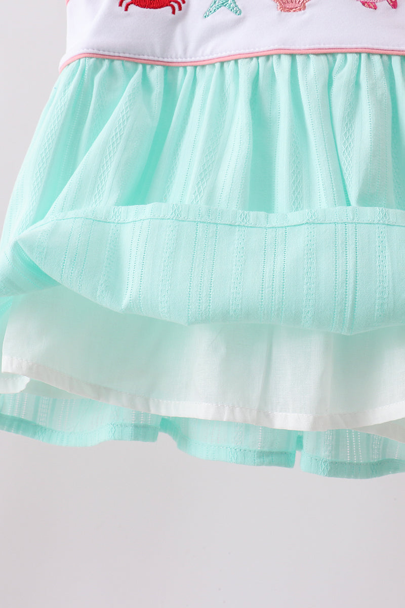 Green Marine Embroidered Jacquard Bloomer Set