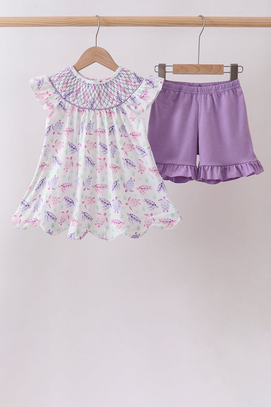 Purple Sea Turtle Smocked Set
