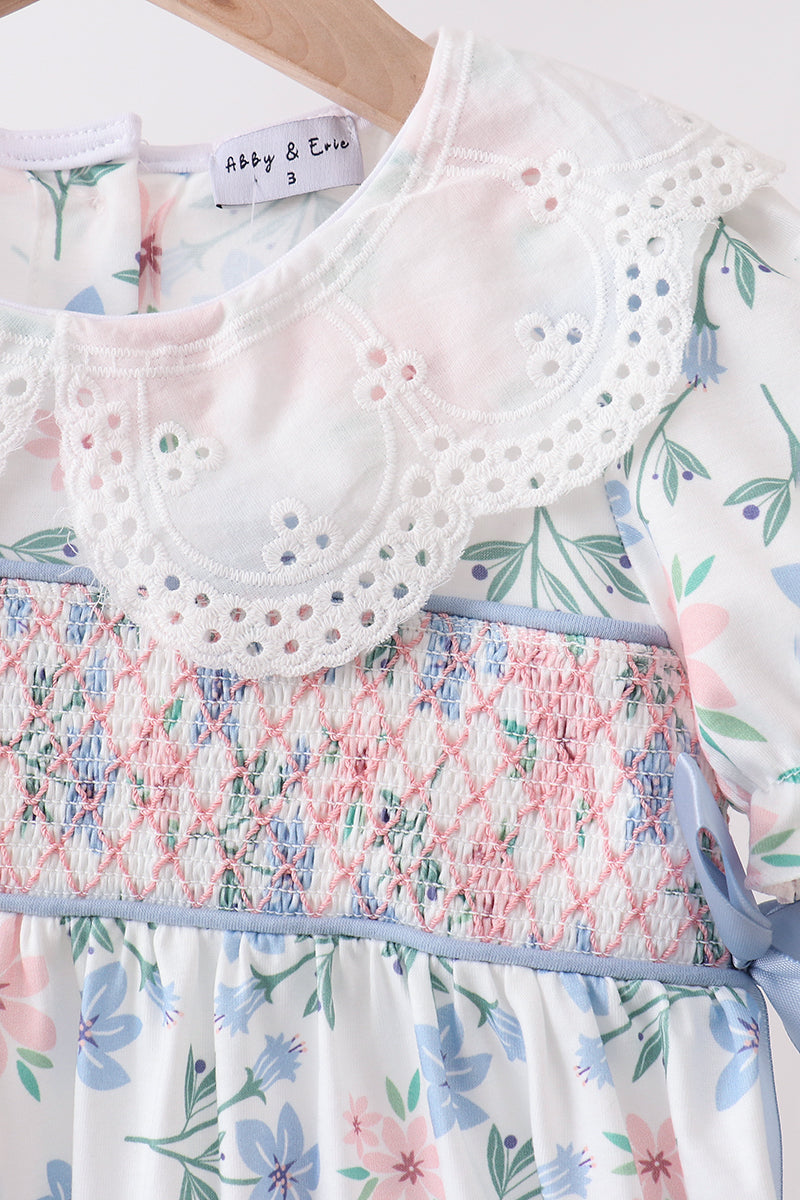 Blue Floral Smocked Dress