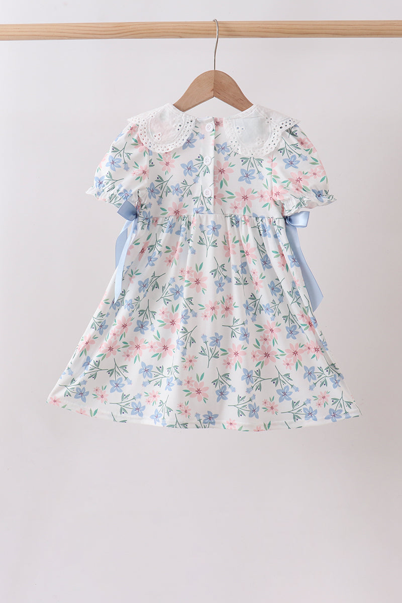 Blue Floral Smocked Dress