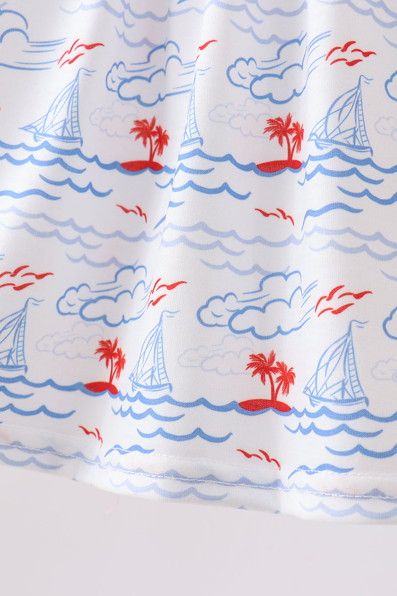 Blue Sailboat Smocked Bloomer Set
